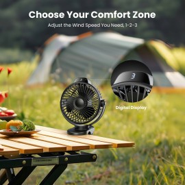 Ventilador portátil de 2000mAh com bateria, ventilador silencioso com clipe, ventilador USB, três ventiladores com tela, adequado para mesa de escritório, banco traseiro do carro, bicicleta, acampamento ao ar livre, preto