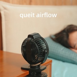 Ventilador portátil de 2000mAh com bateria, ventilador silencioso com clipe, ventilador USB, três ventiladores com tela, adequado para mesa de escritório, banco traseiro do carro, bicicleta, acampamento ao ar livre, preto