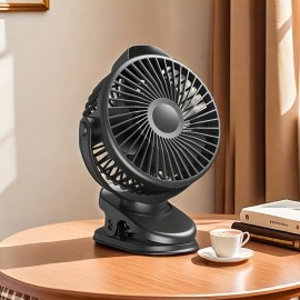 Ventilador portátil de 2000mAh com bateria, ventilador silencioso com clipe, ventilador USB, três ventiladores com tela, adequado para mesa de escritório, banco traseiro do carro, bicicleta, acampamento ao ar livre, preto