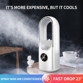 Ventilador portátil sem folhas com luz, ajustável em 9 velocidades, pulverização em 3 velocidades, silencioso, cronometragem de 8 horas, USB, material ABS | Motor sem escovas | Lâmina de turbina | Resfriador de torre de secretária, adequado para sala de e