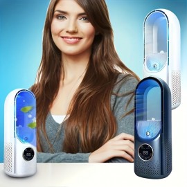 Ventilador portátil sem folhas com luz, ajustável em 9 velocidades, pulverização em 3 velocidades, silencioso, cronometragem de 8 horas, USB, material ABS | Motor sem escovas | Lâmina de turbina | Resfriador de torre de secretária, adequado para sala de e