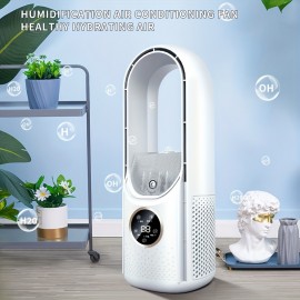 Ventilador portátil sem folhas com luz, ajustável em 9 velocidades, pulverização em 3 velocidades, silencioso, cronometragem de 8 horas, USB, material ABS | Motor sem escovas | Lâmina de turbina | Resfriador de torre de secretária, adequado para sala de e