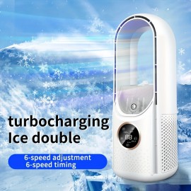 Ventilador portátil sem folhas com luz, ajustável em 9 velocidades, pulverização em 3 velocidades, silencioso, cronometragem de 8 horas, USB, material ABS | Motor sem escovas | Lâmina de turbina | Resfriador de torre de secretária, adequado para sala de e