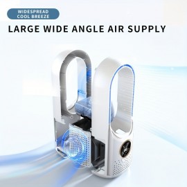Ventilador portátil sem folhas com luz, ajustável em 9 velocidades, pulverização em 3 velocidades, silencioso, cronometragem de 8 horas, USB, material ABS | Motor sem escovas | Lâmina de turbina | Resfriador de torre de secretária, adequado para sala de e