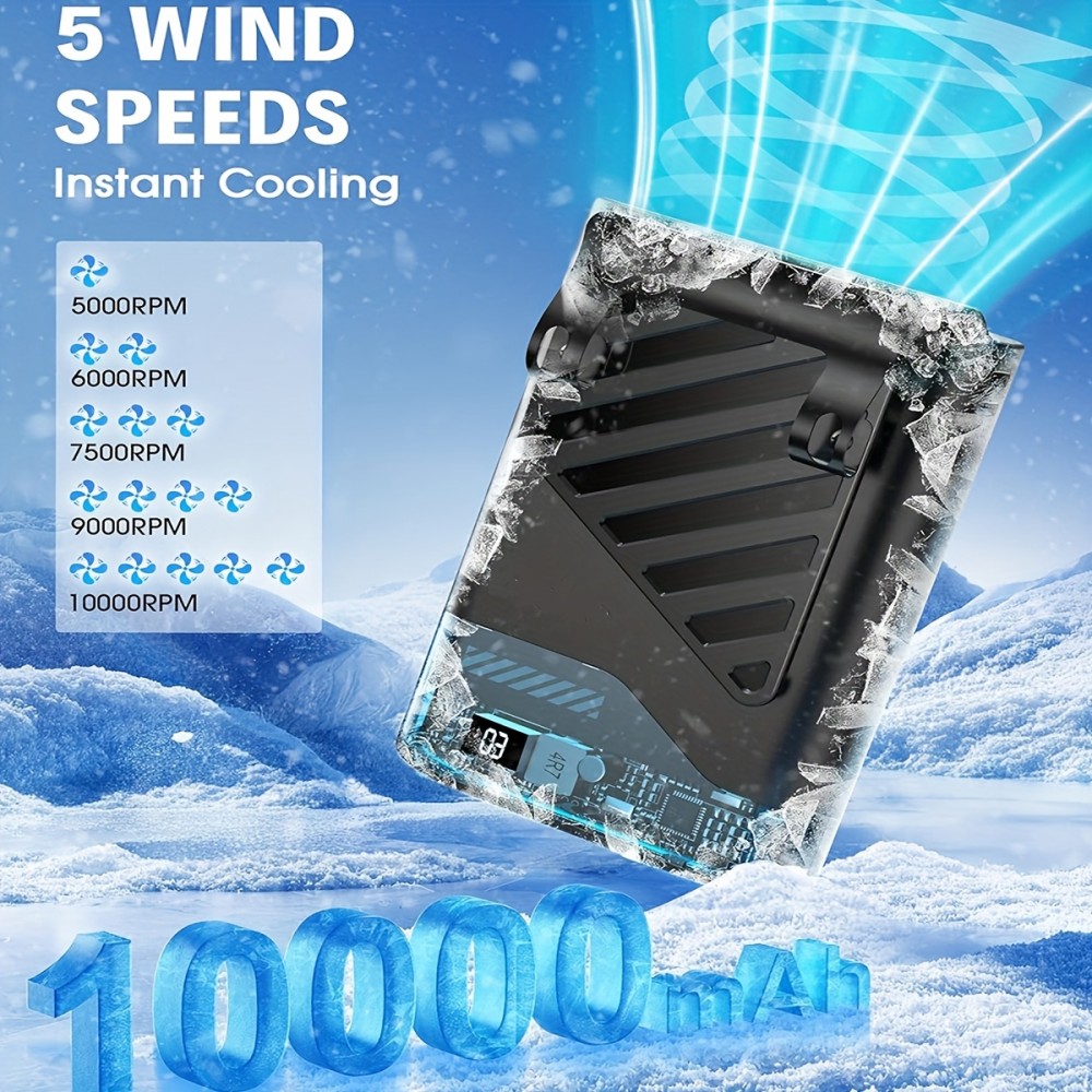 Ventilador Portátil AI de 5 Velocidades com Motor de 10000 RPM & Vento de 33ft/s - Tempo de Funcionamento >20H, Recarregável via USB-C, Montagem na Cintura/Pescoço/Mesa/Cinto para Locais de Trabalho, Camping, Exterior, Escritório - Ultra-Compacto 223