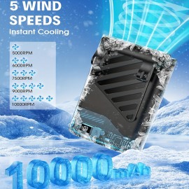 Ventilador Portátil AI de 5 Velocidades com Motor de 10000 RPM & Vento de 33ft/s - Tempo de Funcionamento >20H, Recarregável via USB-C, Montagem na Cintura/Pescoço/Mesa/Cinto para Locais de Trabalho, Camping, Exterior, Escritório - Ultra-Compacto 223