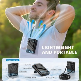 Ventilador Portátil AI de 5 Velocidades com Motor de 10000 RPM & Vento de 33ft/s - Tempo de Funcionamento >20H, Recarregável via USB-C, Montagem na Cintura/Pescoço/Mesa/Cinto para Locais de Trabalho, Camping, Exterior, Escritório - Ultra-Compacto 223