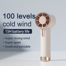 Ventilador portátil de mão, ventilador turbo mini ajustável de 100 velocidades, ventilador rápido ajustável de 5 velocidades, ventilador pessoal recarregável de alta capacidade de 3600 mAh, corpo de textura metálica, display digital LCD, secador de cabelo