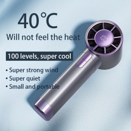 Ventilador portátil de mão, ventilador turbo mini ajustável de 100 velocidades, ventilador rápido ajustável de 5 velocidades, ventilador pessoal recarregável de alta capacidade de 3600 mAh, corpo de textura metálica, display digital LCD, secador de cabelo