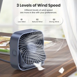 Ventilador de Mesa USB Compacto com 3 Velocidades e Operação Silenciosa de 360° - Refrigeração Portátil Leve para Casa, Escritório, Residência Estudantil e Viagem - Cinza, Ventilador Portátil