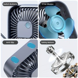 Ventilador de Mesa USB Compacto com 3 Velocidades e Operação Silenciosa de 360° - Refrigeração Portátil Leve para Casa, Escritório, Residência Estudantil e Viagem - Cinza, Ventilador Portátil