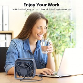Ventilador de Mesa USB Compacto com 3 Velocidades e Operação Silenciosa de 360° - Refrigeração Portátil Leve para Casa, Escritório, Residência Estudantil e Viagem - Cinza, Ventilador Portátil