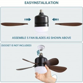 Sofucor 1pc 16 polegadas ventilador de soquete luz teto ventiladores com luzes e controle remoto - parafuso em pequeno ventilador de teto substituição para lâmpada e26, luzes de 3 cores dimáveis, 6 velocidades ventilador de teto para quarto, banheiro e la