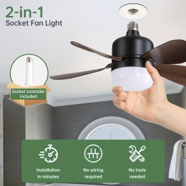 Sofucor 1pc 16 polegadas ventilador de soquete luz teto ventiladores com luzes e controle remoto - parafuso em pequeno ventilador de teto substituição para lâmpada e26, luzes de 3 cores dimáveis, 6 velocidades ventilador de teto para quarto, banheiro e la