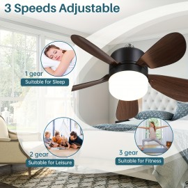 Sofucor 1pc 16 polegadas ventilador de soquete luz teto ventiladores com luzes e controle remoto - parafuso em pequeno ventilador de teto substituição para lâmpada e26, luzes de 3 cores dimáveis, 6 velocidades ventilador de teto para quarto, banheiro e la