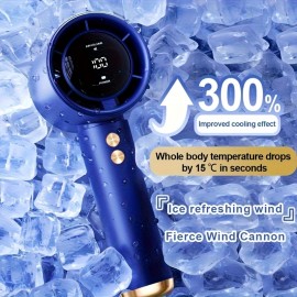 Ventilador de Mão com Turbina Turbo Ajustável 100 Velocidades | Bateria Recarregável 3000mAh, Display Digital | Mini Ventilador Portátil para Viagens, Camping, Escritório e Esportes ao Ar Livre | Presente Silencioso de Resfriamento para Homens & Mulheres