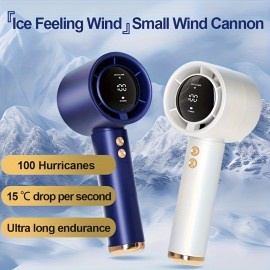 Ventilador de Mão com Turbina Turbo Ajustável 100 Velocidades | Bateria Recarregável 3000mAh, Display Digital | Mini Ventilador Portátil para Viagens, Camping, Escritório e Esportes ao Ar Livre | Presente Silencioso de Resfriamento para Homens & Mulheres