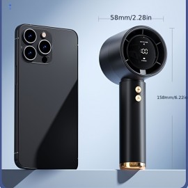 Ventilador de Mão com Turbina Turbo Ajustável 100 Velocidades | Bateria Recarregável 3000mAh, Display Digital | Mini Ventilador Portátil para Viagens, Camping, Escritório e Esportes ao Ar Livre | Presente Silencioso de Resfriamento para Homens & Mulheres