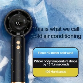 Ventilador de Mão com Turbina Turbo Ajustável 100 Velocidades | Bateria Recarregável 3000mAh, Display Digital | Mini Ventilador Portátil para Viagens, Camping, Escritório e Esportes ao Ar Livre | Presente Silencioso de Resfriamento para Homens & Mulheres