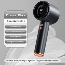 Ventilador de Mão com Turbina Turbo Ajustável 100 Velocidades | Bateria Recarregável 3000mAh, Display Digital | Mini Ventilador Portátil para Viagens, Camping, Escritório e Esportes ao Ar Livre | Presente Silencioso de Resfriamento para Homens & Mulheres