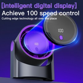 Ventilador portátil recarregável via USB | 100 níveis de resfriamento ajustáveis | Montagem na parede e mesa | Resfriamento rápido | Display digital | Adequado para casa, escritório, cozinha, banheiro e camping ao ar livre | Design roxo, ventilador compac