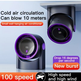 Ventilador portátil recarregável via USB | 100 níveis de resfriamento ajustáveis | Montagem na parede e mesa | Resfriamento rápido | Display digital | Adequado para casa, escritório, cozinha, banheiro e camping ao ar livre | Design roxo, ventilador compac