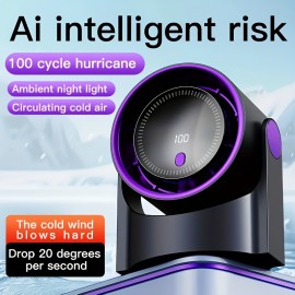 Ventilador portátil recarregável via USB | 100 níveis de resfriamento ajustáveis | Montagem na parede e mesa | Resfriamento rápido | Display digital | Adequado para casa, escritório, cozinha, banheiro e camping ao ar livre | Design roxo, ventilador compac