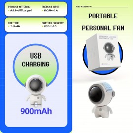 Ventilador Portátil de Mão, Ventilador com Corda para Pendurar Astronauta, Mini Ventilador de Pescoço Refrescante com 3 Velocidades e Carregamento USB, Para Homens e Mulheres Adultos