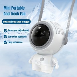 Ventilador Portátil de Mão, Ventilador com Corda para Pendurar Astronauta, Mini Ventilador de Pescoço Refrescante com 3 Velocidades e Carregamento USB, Para Homens e Mulheres Adultos