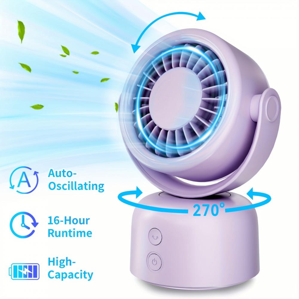 Ventilador de mesa mini para quarto, ventilador de ar de mesa para resfriamento, fluxo de ar poderoso, ventilador oscilante manual vertical de 120° +270° automático, 3 velocidades, temporizador de 16 horas, ventilador silencioso, quarto, casa, escritório,