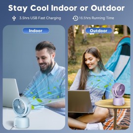 Ventilador de mesa mini para quarto, ventilador de ar de mesa para resfriamento, fluxo de ar poderoso, ventilador oscilante manual vertical de 120° +270° automático, 3 velocidades, temporizador de 16 horas, ventilador silencioso, quarto, casa, escritório,