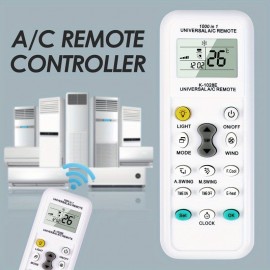 Controle Remoto de Ar Condicionado [Branco] - Temporizador Programável, Relógio Embutido, Ligar/Descindir Automático, Luz Noturna - Sem Bateria Incluída, Carcaça de Plástico Durável, Compatível com a Maioria dos Aquecedores e Resfriadores, Controle Climát