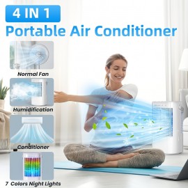 Ar Condicionado Portátil, Humidificador De Ar, Ventilador De Mesa, Ventilador De Resfriamento, Mini Ar Condicionado, 4 Em 1 Mini Ar Condicionado Evaporativo Ventilador De Resfriamento De Ar Com Tanque De Água De 33,81 Onças, 3 Velocidades E 7 Luzes LED, T