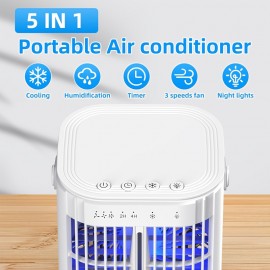 Ar Condicionado Portátil, Humidificador De Ar, Ventilador De Mesa, Ventilador De Resfriamento, Mini Ar Condicionado, 4 Em 1 Mini Ar Condicionado Evaporativo Ventilador De Resfriamento De Ar Com Tanque De Água De 33,81 Onças, 3 Velocidades E 7 Luzes LED, T