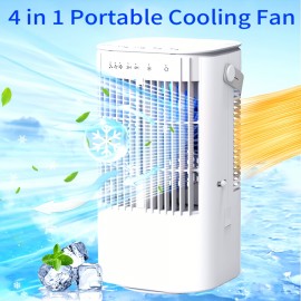 Ar Condicionado Portátil, Humidificador De Ar, Ventilador De Mesa, Ventilador De Resfriamento, Mini Ar Condicionado, 4 Em 1 Mini Ar Condicionado Evaporativo Ventilador De Resfriamento De Ar Com Tanque De Água De 33,81 Onças, 3 Velocidades E 7 Luzes LED, T