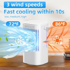 Ar Condicionado Portátil, Humidificador De Ar, Ventilador De Mesa, Ventilador De Resfriamento, Mini Ar Condicionado, 4 Em 1 Mini Ar Condicionado Evaporativo Ventilador De Resfriamento De Ar Com Tanque De Água De 33,81 Onças, 3 Velocidades E 7 Luzes LED, T
