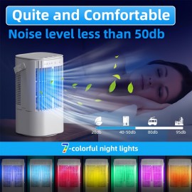 Ar Condicionado Portátil, Humidificador De Ar, Ventilador De Mesa, Ventilador De Resfriamento, Mini Ar Condicionado, 4 Em 1 Mini Ar Condicionado Evaporativo Ventilador De Resfriamento De Ar Com Tanque De Água De 33,81 Onças, 3 Velocidades E 7 Luzes LED, T