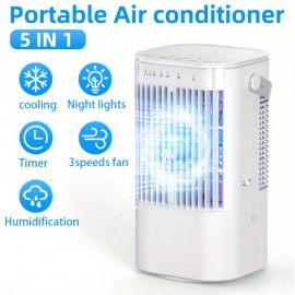 Ar Condicionado Portátil, Humidificador De Ar, Ventilador De Mesa, Ventilador De Resfriamento, Mini Ar Condicionado, 4 Em 1 Mini Ar Condicionado Evaporativo Ventilador De Resfriamento De Ar Com Tanque De Água De 33,81 Onças, 3 Velocidades E 7 Luzes LED, T