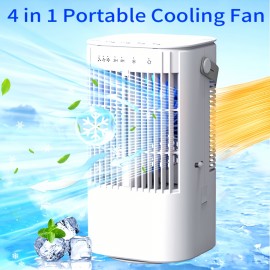 Ar Condicionado Portátil, Humidificador De Ar, Ventilador De Mesa, Ventilador De Resfriamento, Mini Ar Condicionado, 4 Em 1 Mini Ar Condicionado Evaporativo Ventilador De Resfriamento De Ar Com Tanque De Água De 33,81 Onças, 3 Velocidades E 7 Luzes LED, T