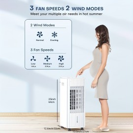 Resfriador de Pântano 3 EM 1, Resfriador Evaporativo de Ar, 2 Modos e 3 Velocidades, Resfriador Sem Janela de 25 POLEGADAS, Controle Remoto, Temporizador Inteligente