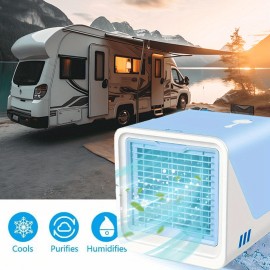 Ar condicionado portátil e humidificador | Funções de resfriamento, ventilação e pulverização 3 em 1 alimentadas por USB | Material ABS | Uso interno e externo | Superfície polida com controle de botões | Função de pulverização para casa e escritório | Co