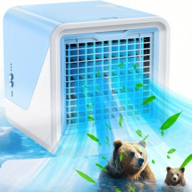 Ar condicionado portátil e humidificador | Funções de resfriamento, ventilação e pulverização 3 em 1 alimentadas por USB | Material ABS | Uso interno e externo | Superfície polida com controle de botões | Função de pulverização para casa e escritório | Co