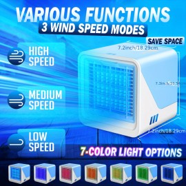 Ar condicionado portátil e humidificador | Funções de resfriamento, ventilação e pulverização 3 em 1 alimentadas por USB | Material ABS | Uso interno e externo | Superfície polida com controle de botões | Função de pulverização para casa e escritório | Co