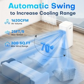 Resfriador de ar sem janelas 3 em 1, tanques duplos, temporizador inteligente, 3 pacotes de gelo, resfriador de ar evaporativo de 60 W, oscilação de 70°, 3 velocidades, resfriador de lagoa de 25 polegadas para quarto