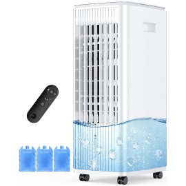 Resfriador de ar sem janelas 3 em 1, tanques duplos, temporizador inteligente, 3 pacotes de gelo, resfriador de ar evaporativo de 60 W, oscilação de 70°, 3 velocidades, resfriador de lagoa de 25 polegadas para quarto