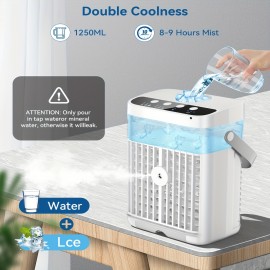 Mini ventilador de ar condicionado portátil, com controlo remoto, velocidade ajustável e temporizador, humidificador refrigerado a água, luz ambiente, arrefecimento, humidificação, fornecimento de ar, tipo evaporativo de secretária pessoal, ar condicionad