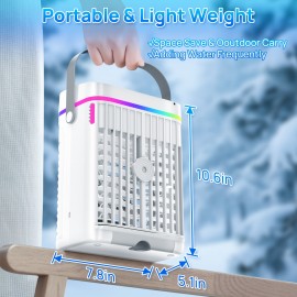 Mini ventilador de ar condicionado portátil, com controlo remoto, velocidade ajustável e temporizador, humidificador refrigerado a água, luz ambiente, arrefecimento, humidificação, fornecimento de ar, tipo evaporativo de secretária pessoal, ar condicionad