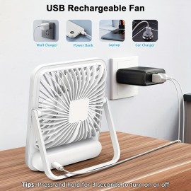 Ventilador de mesa mini YITUMU, recarregável por USB, portátil e de viagem, recarregável para cruzeiros, vento forte, ventilador de resfriamento portátil de 5 velocidades, operação silenciosa, adequado para casa, escritório, carro e viagens ao ar livre.