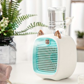 Mini ventilador de mesa USB com spray de raposa fofo, criativo e de mesa, com um ventilador pequeno, recarregável, com direção de vento ajustável, três velocidades de vento.