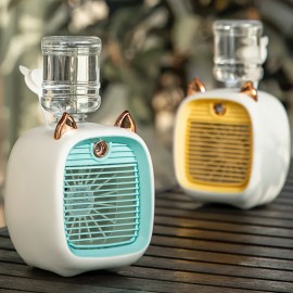 Mini ventilador de mesa USB com spray de raposa fofo, criativo e de mesa, com um ventilador pequeno, recarregável, com direção de vento ajustável, três velocidades de vento.